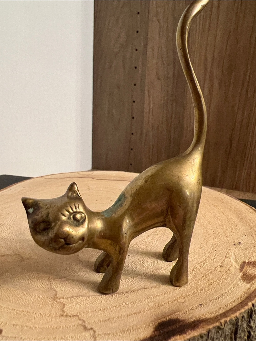 Brass Cat Figurine Sculpture - Gold Decorative Accent